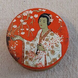 Vintage Madame Butterfly silk ribbon tin